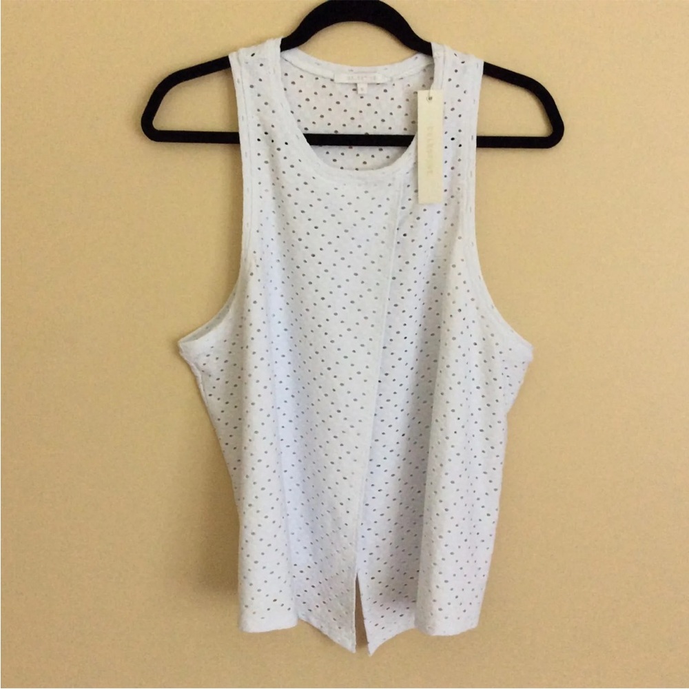 NWT Celestine Eyelet Crossover Stretch Tank Top White Sleeveless Medium